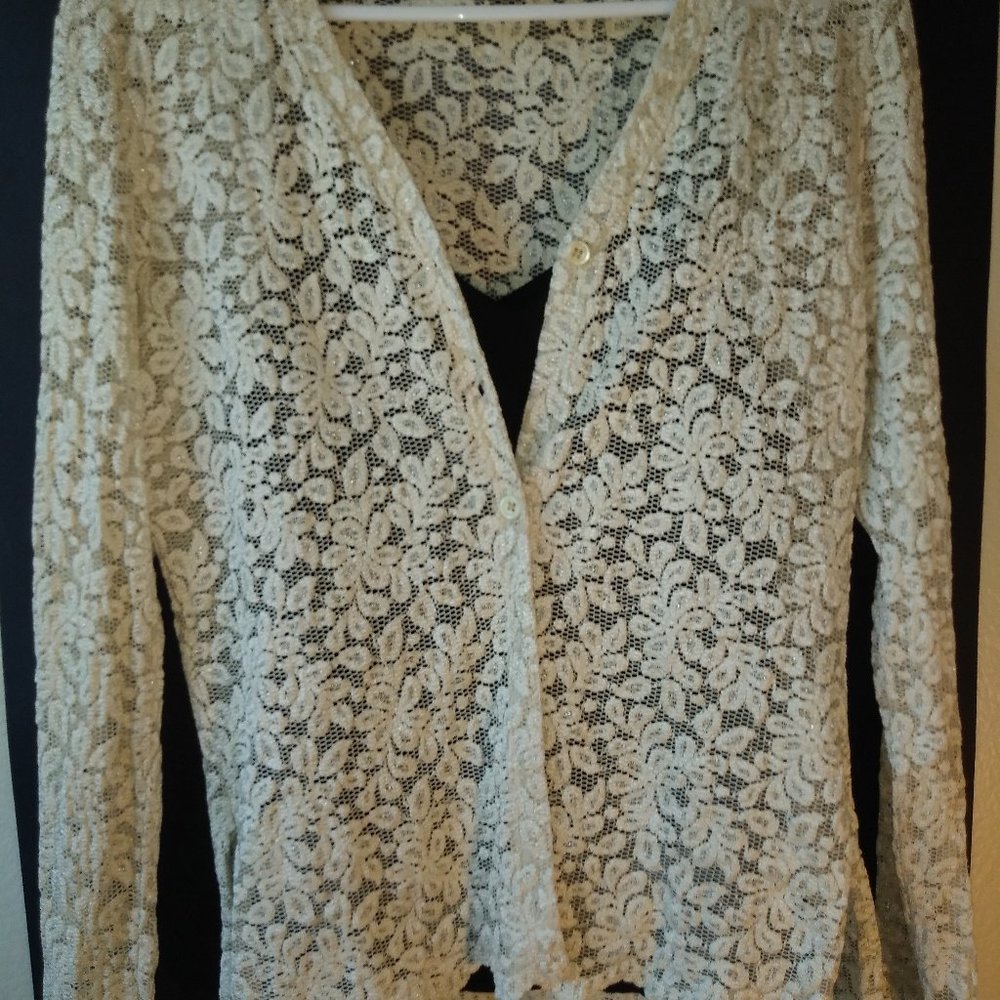 Patricia Jones embroidered lace tan jacket/blazer. Medium Size